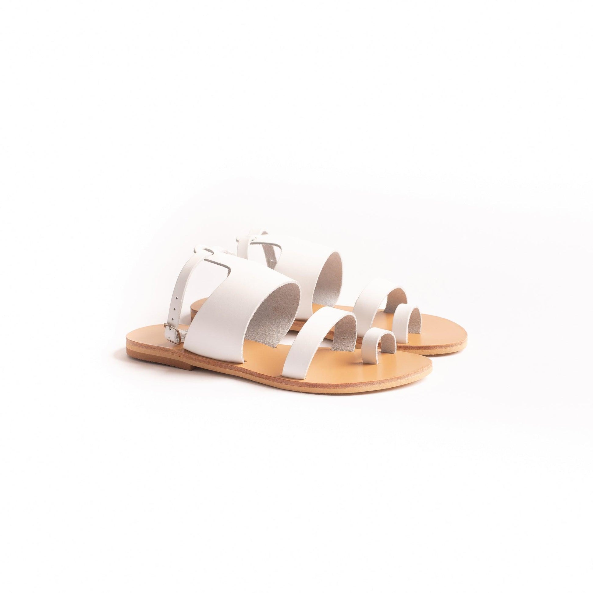 Alexandra Sandals - White Flat Sandals - PROÉLEFSI