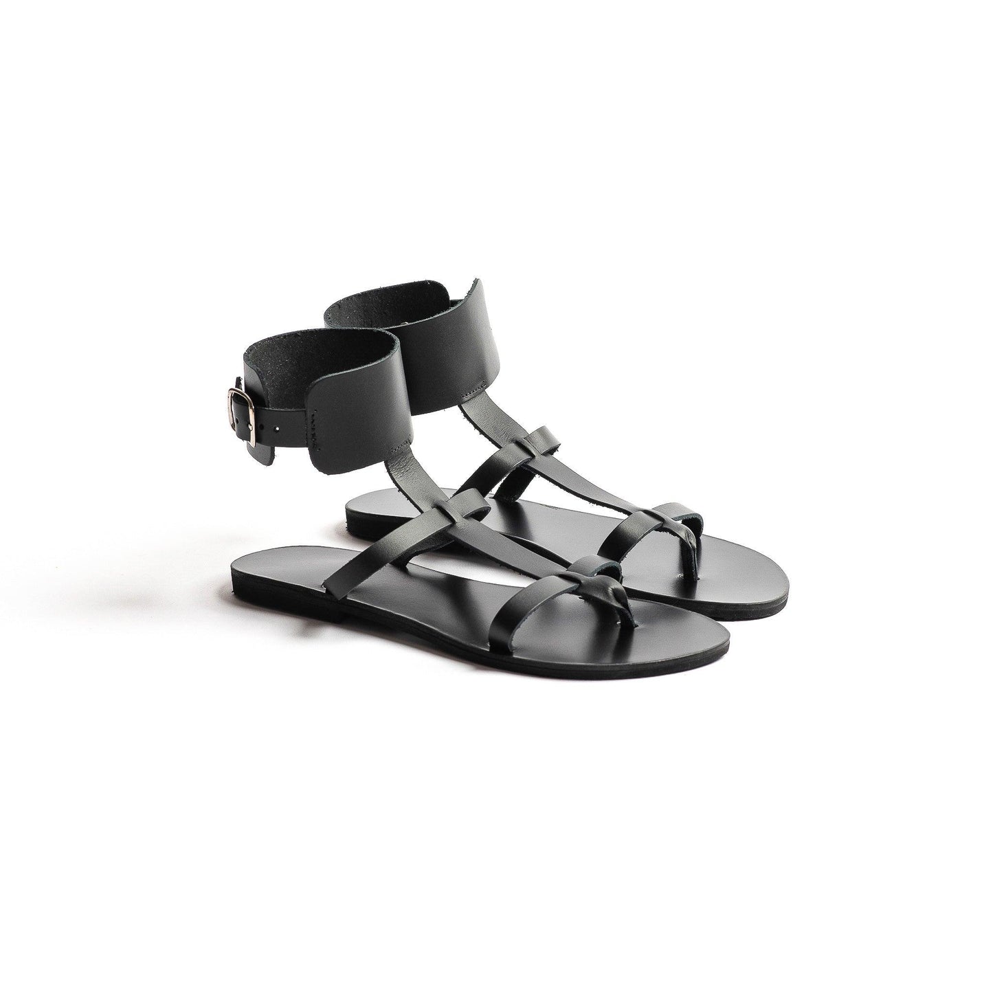 Athena Sandals - Womens Flats - Black Gladiator Sandals - PROÉLEFSI