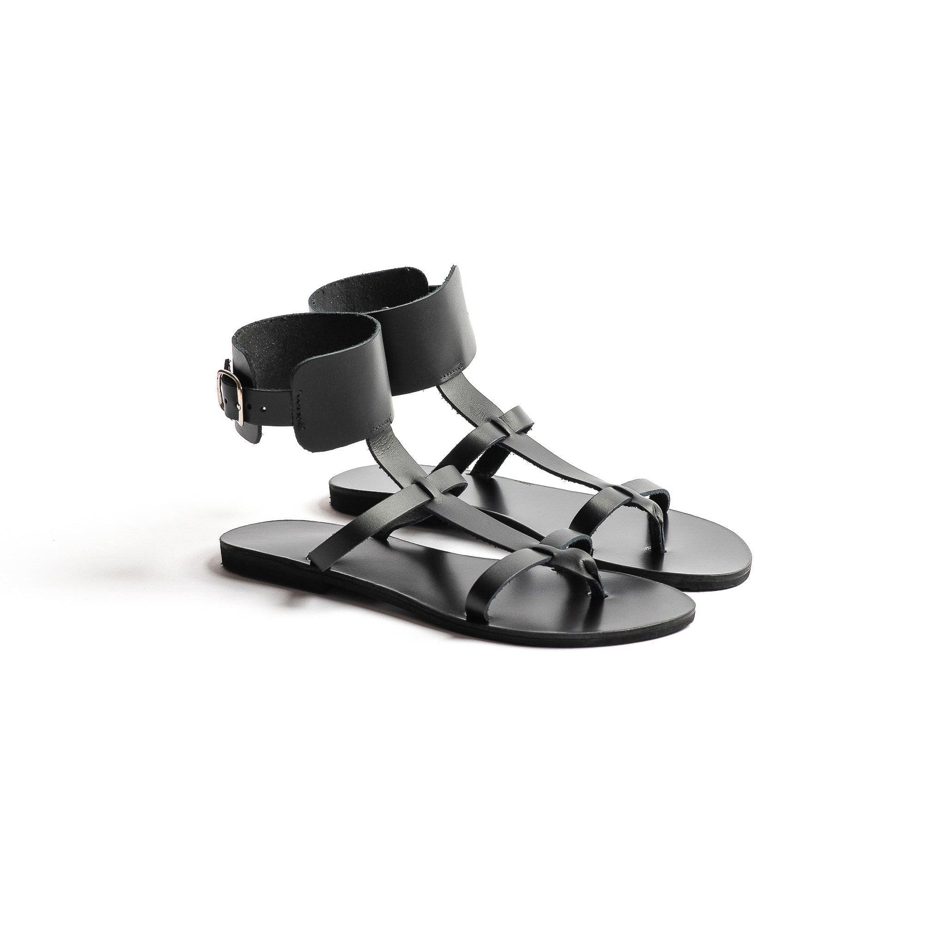 Athena Sandals - Womens Flats - Black Gladiator Sandals - PROÉLEFSI