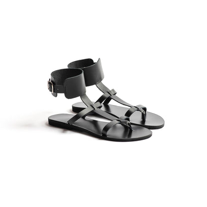 Athena Sandals - Womens Flats - Black Gladiator Sandals - PROÉLEFSI