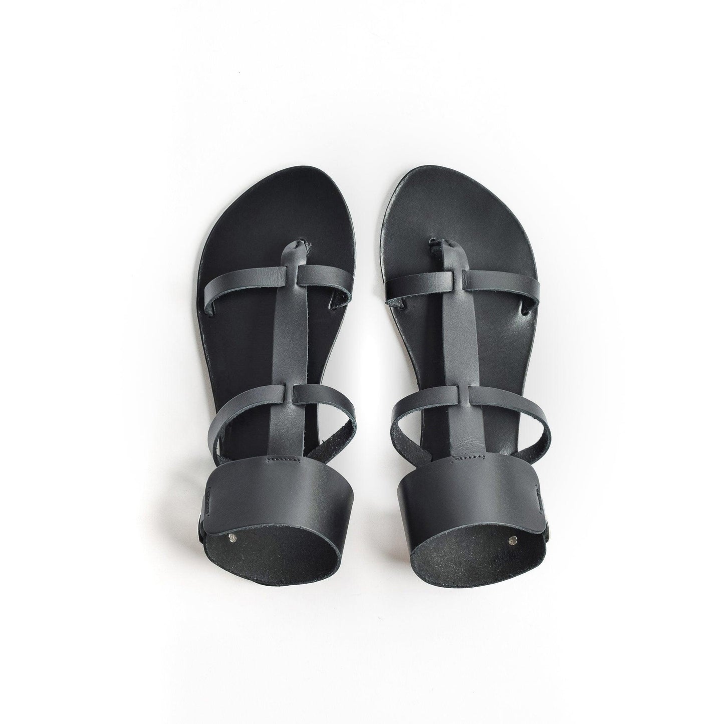 Athena Sandals - Womens Flats - Black Gladiator Sandals - PROÉLEFSI