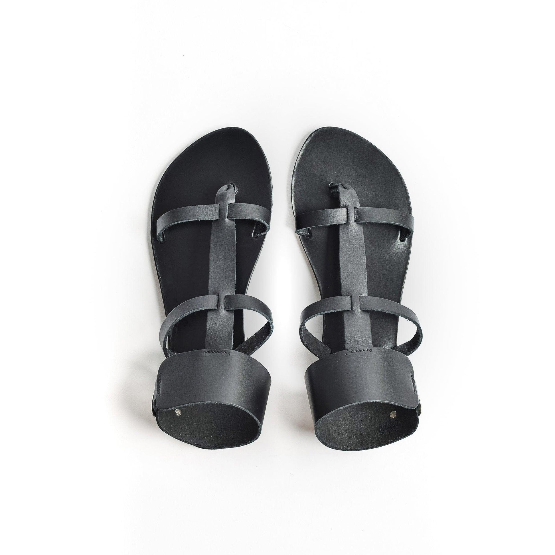 Athena Sandals - Womens Flats - Black Gladiator Sandals - PROÉLEFSI