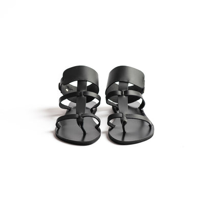 Athena Sandals - Womens Flats - Black Gladiator Sandals - PROÉLEFSI