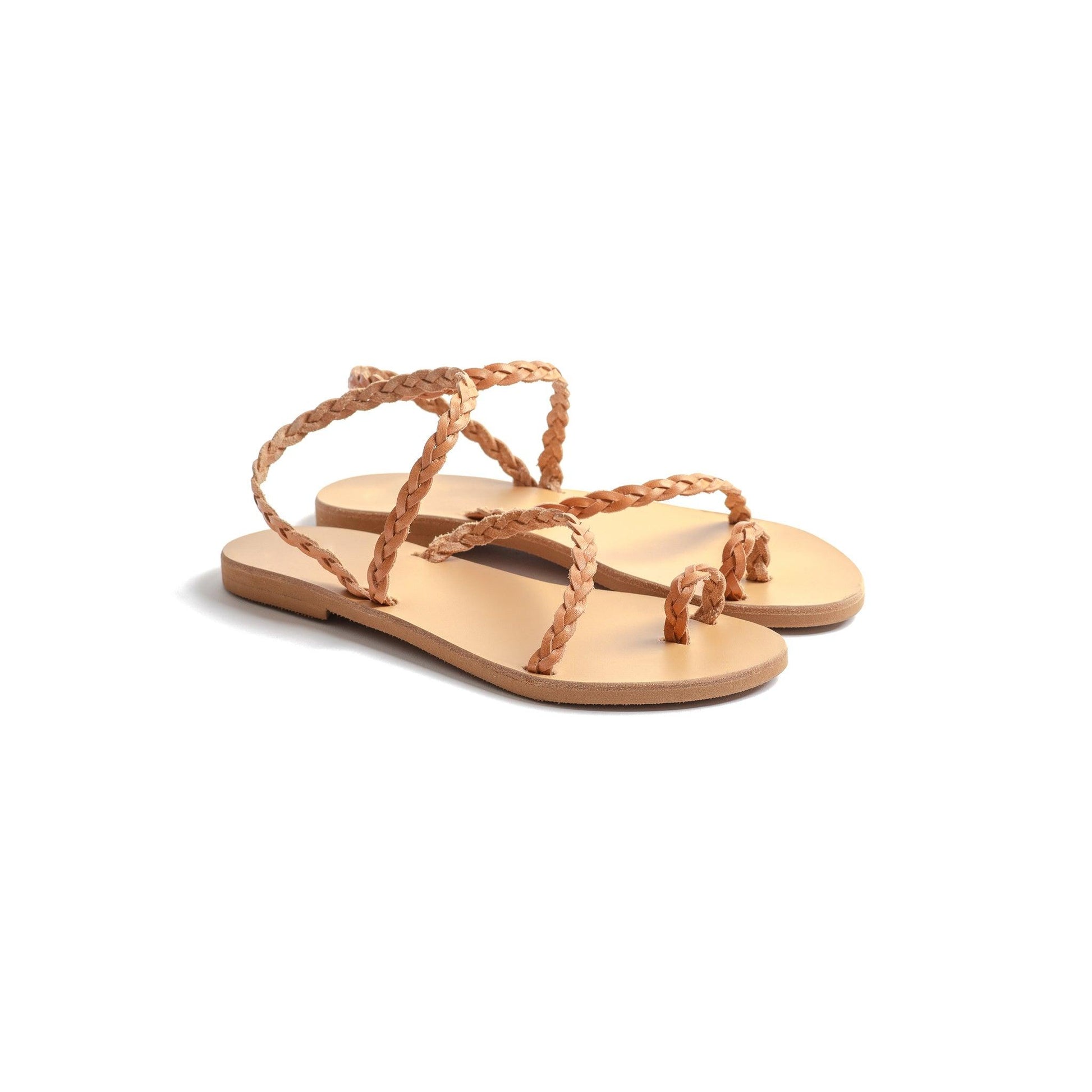 Braided Hera Sandals - Flat Sandals Tan - PROÉLEFSI