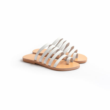 Harmonia Sandals - White Slide Sandals - PROÉLEFSI